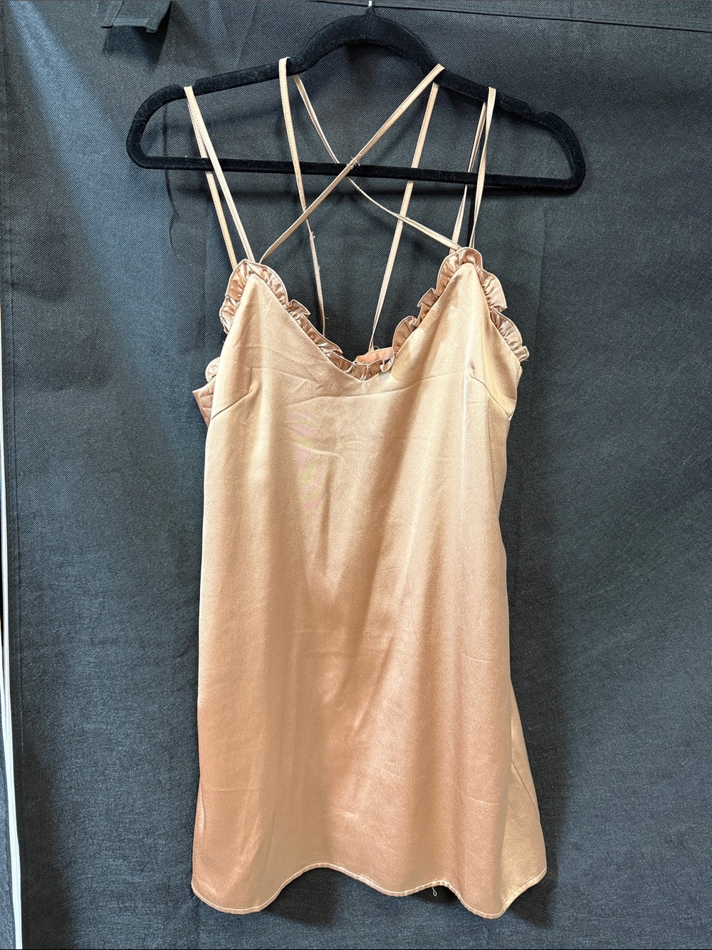Satin Ruffle-Trim Slip Dress - Champagne